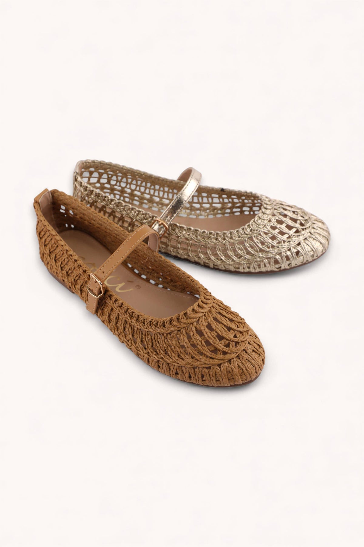 (PRE-ORDER) SUSAN WOVEN DESIGNED MARY JANE FLAT: CAMEL