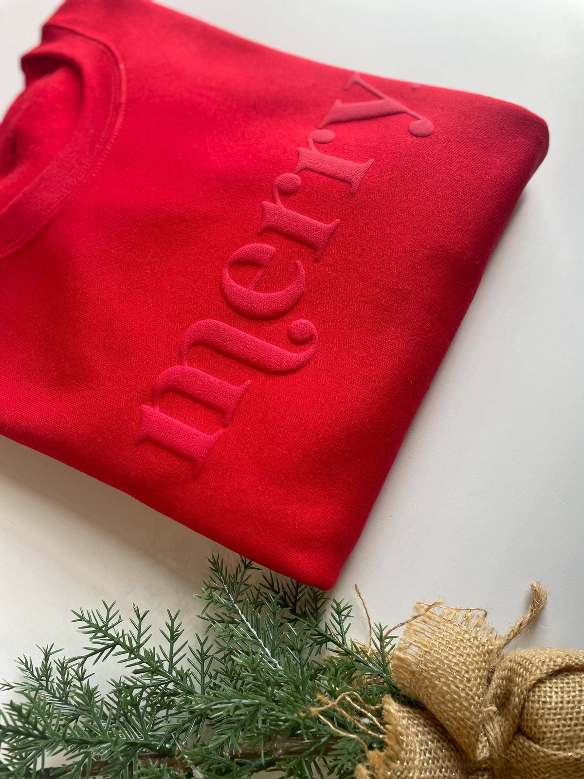 Retro Embossed Merry Sweatshirt - Womens Holiday Sweatshir