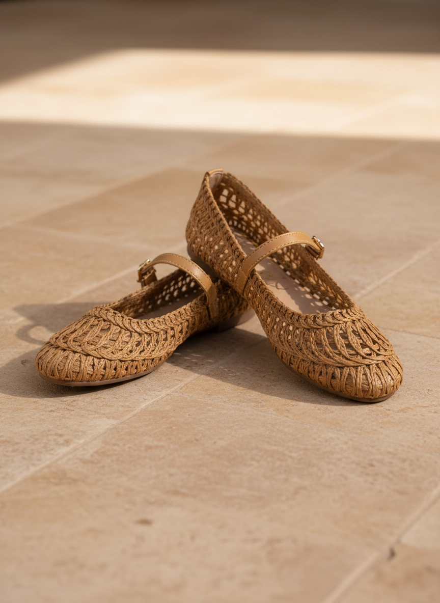 (PRE-ORDER) SUSAN WOVEN DESIGNED MARY JANE FLAT: CAMEL