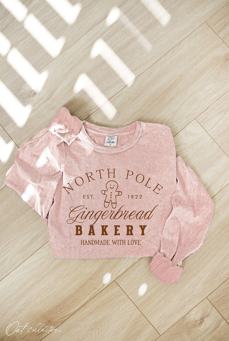 NORTH POLE GINGERBREAD Mineral Washed Long Sleeve Graphic