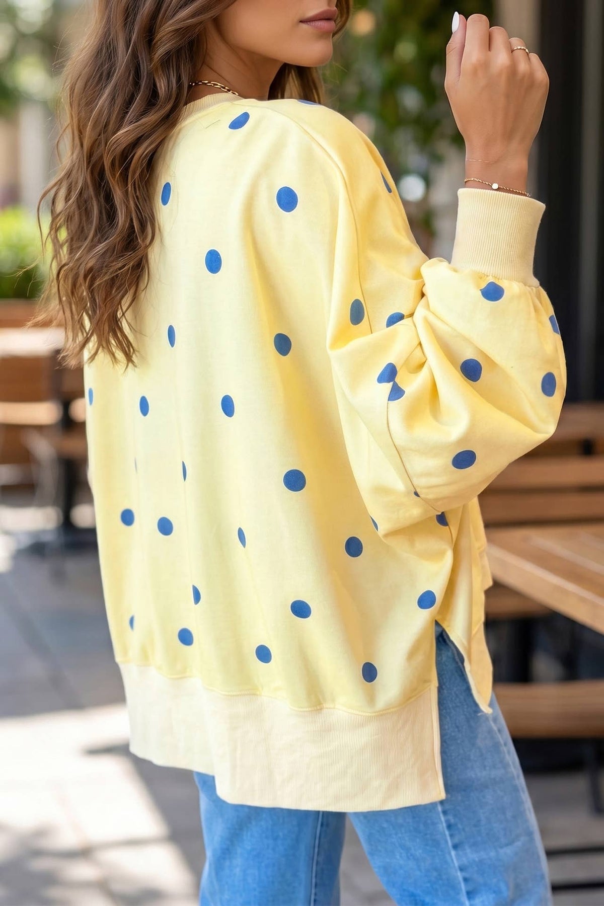 (PRE-ORDER) Butter Yellow Polka dots Oversized Crewneck Sweatshirt