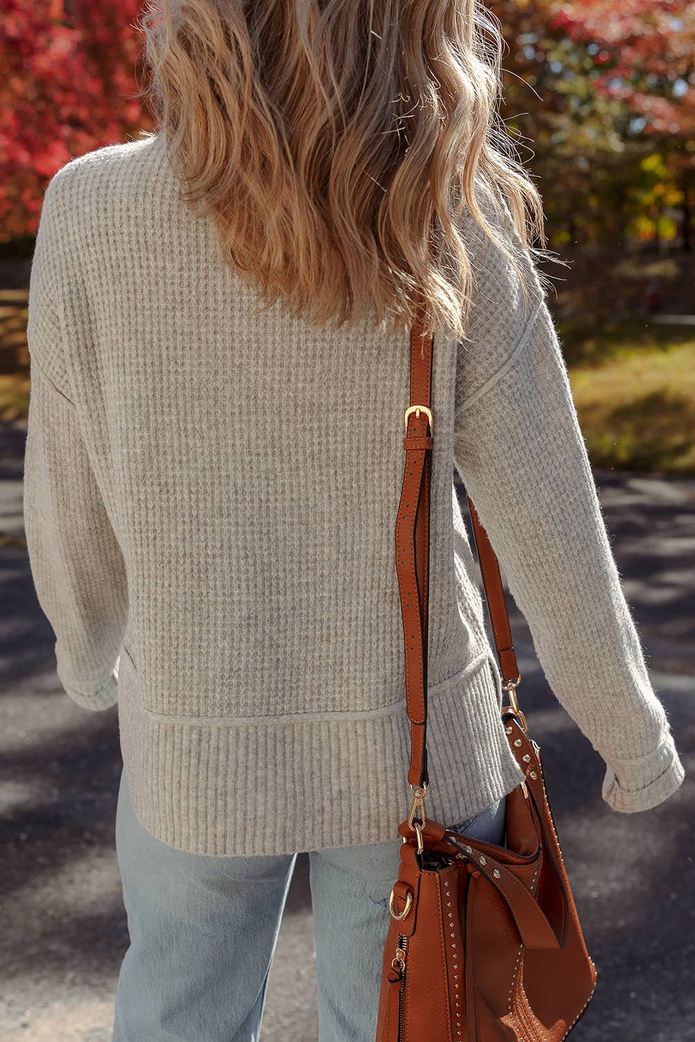 (PRE-ORDER) Waffle Texture Knit Ribbed Mock Neck Drop Shoulder Sweater: Gray Morn