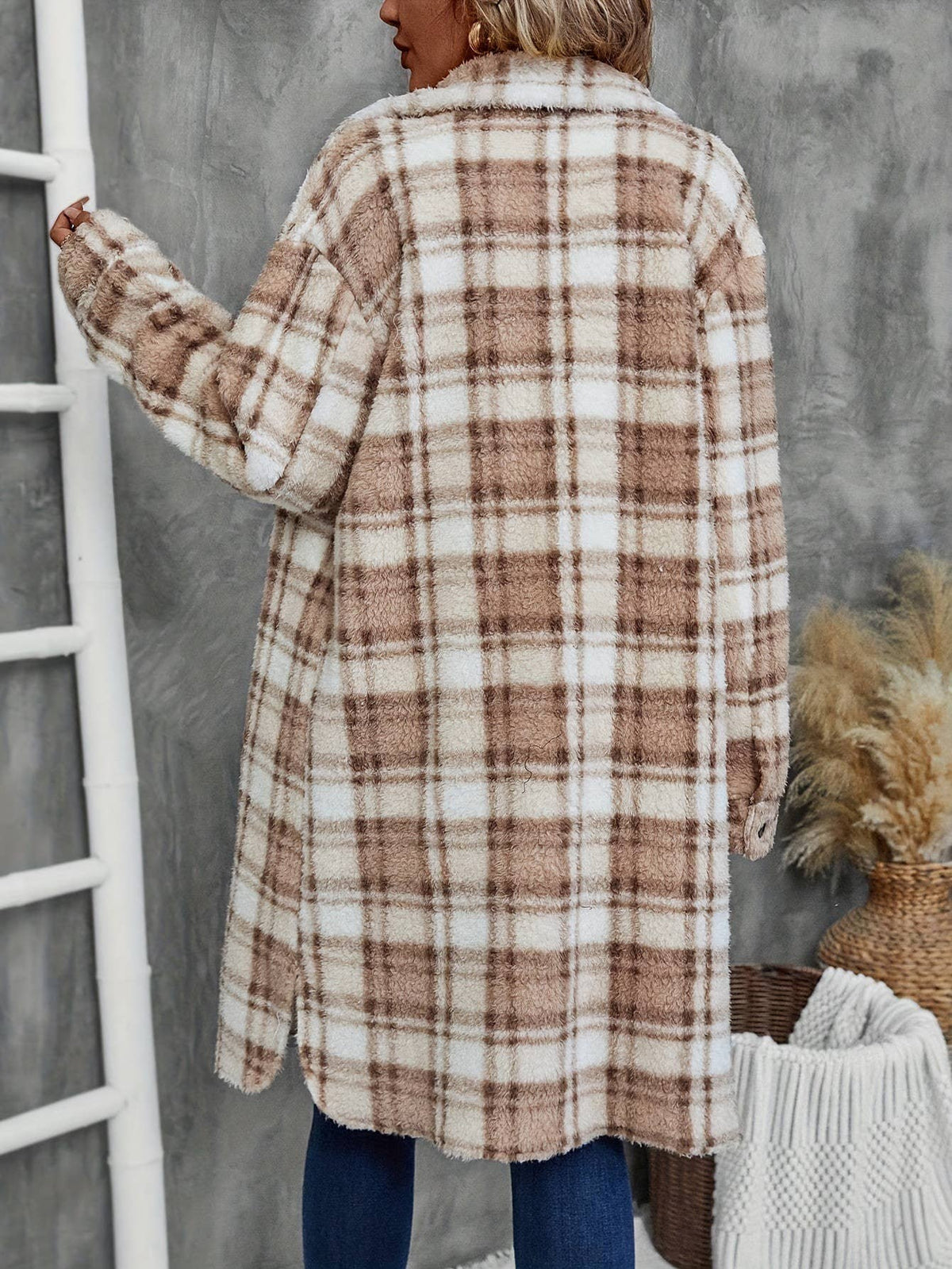 (PRE-ORDER) Camel Button Double-Sided Plush Long Coat: Camel