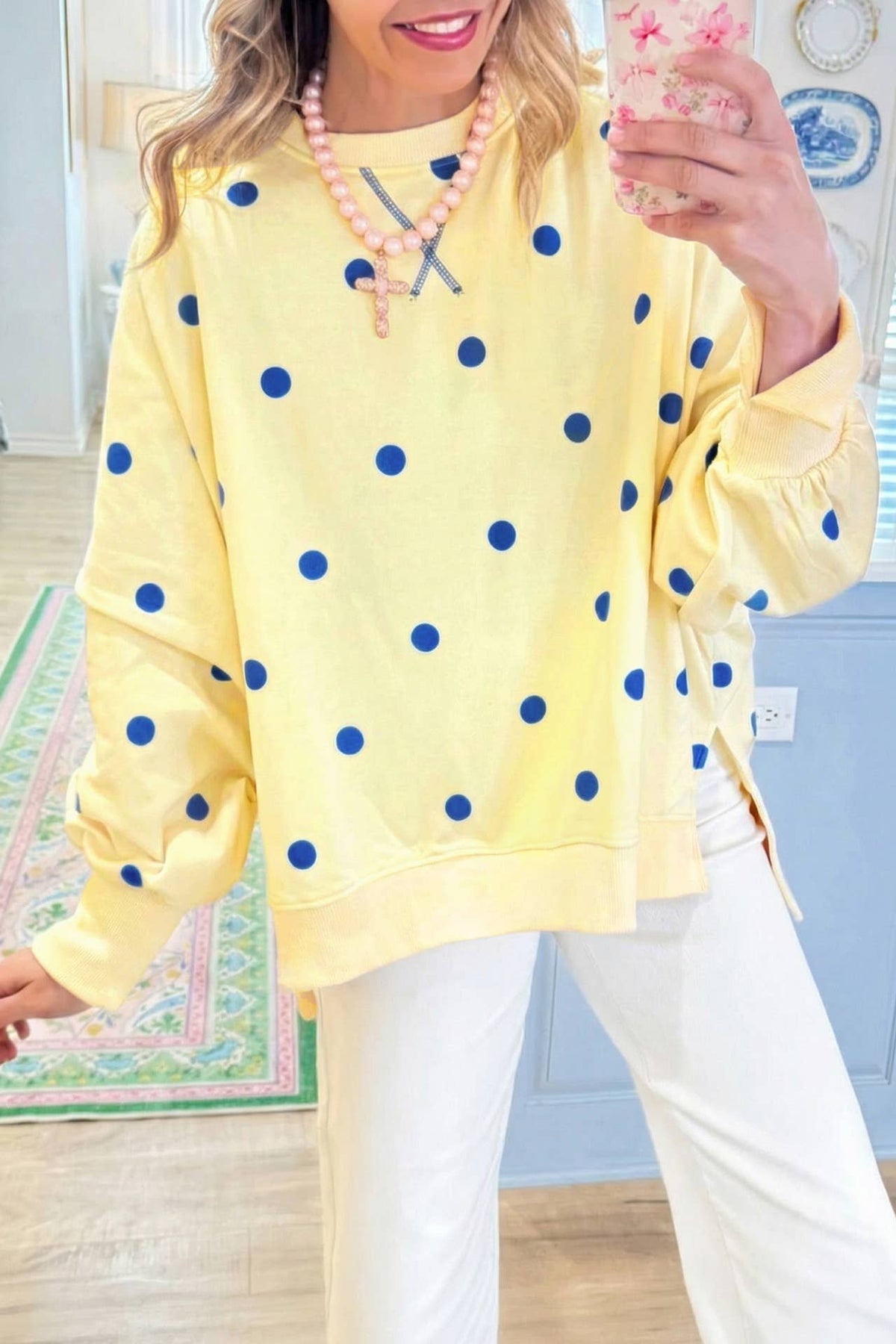 (PRE-ORDER) Butter Yellow Polka dots Oversized Crewneck Sweatshirt