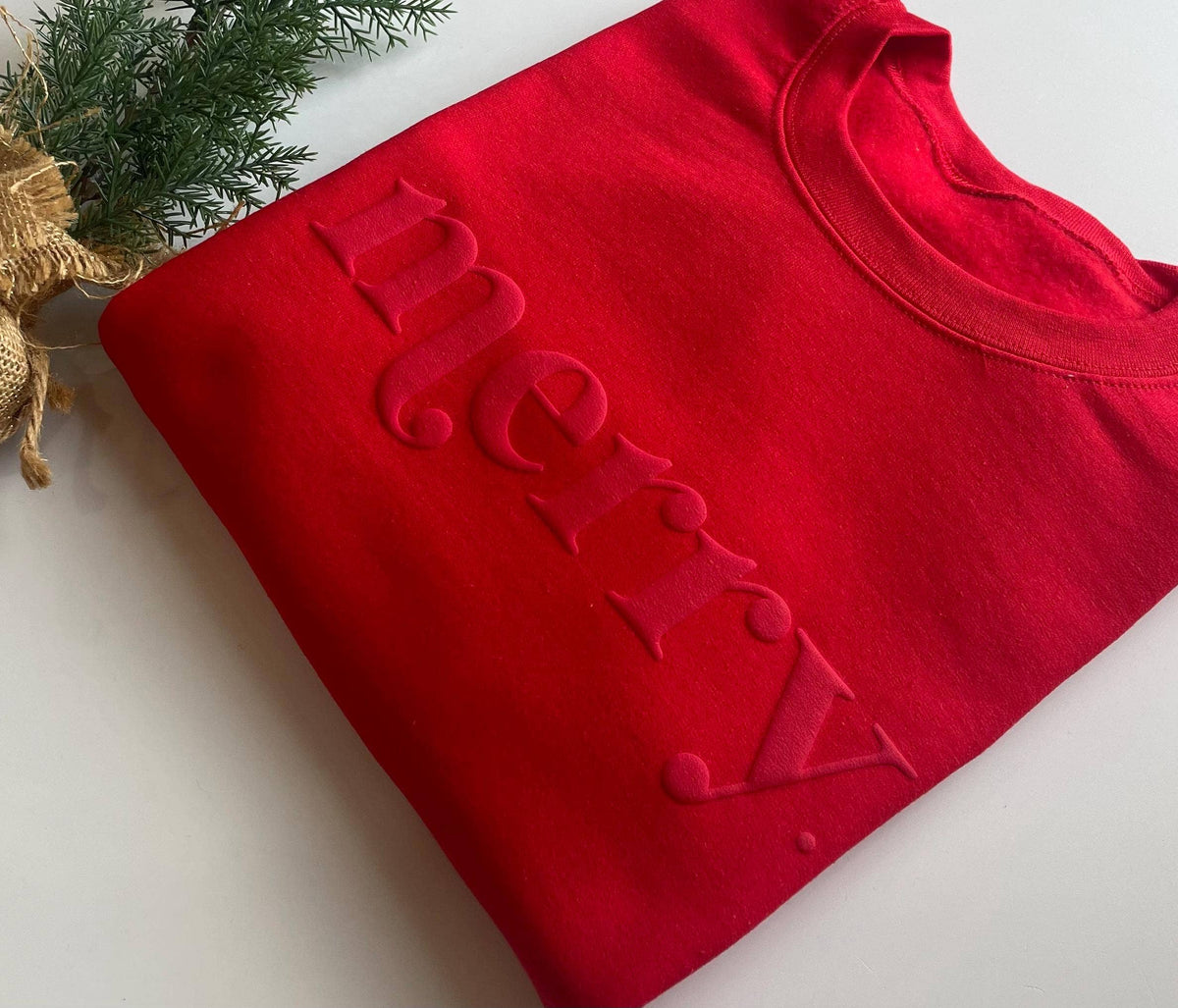 Retro Embossed Merry Sweatshirt - Womens Holiday Sweatshir