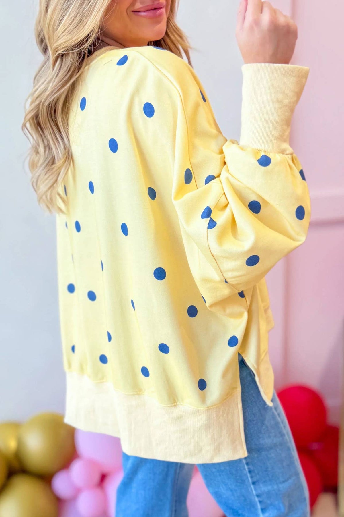 (PRE-ORDER) Butter Yellow Polka dots Oversized Crewneck Sweatshirt