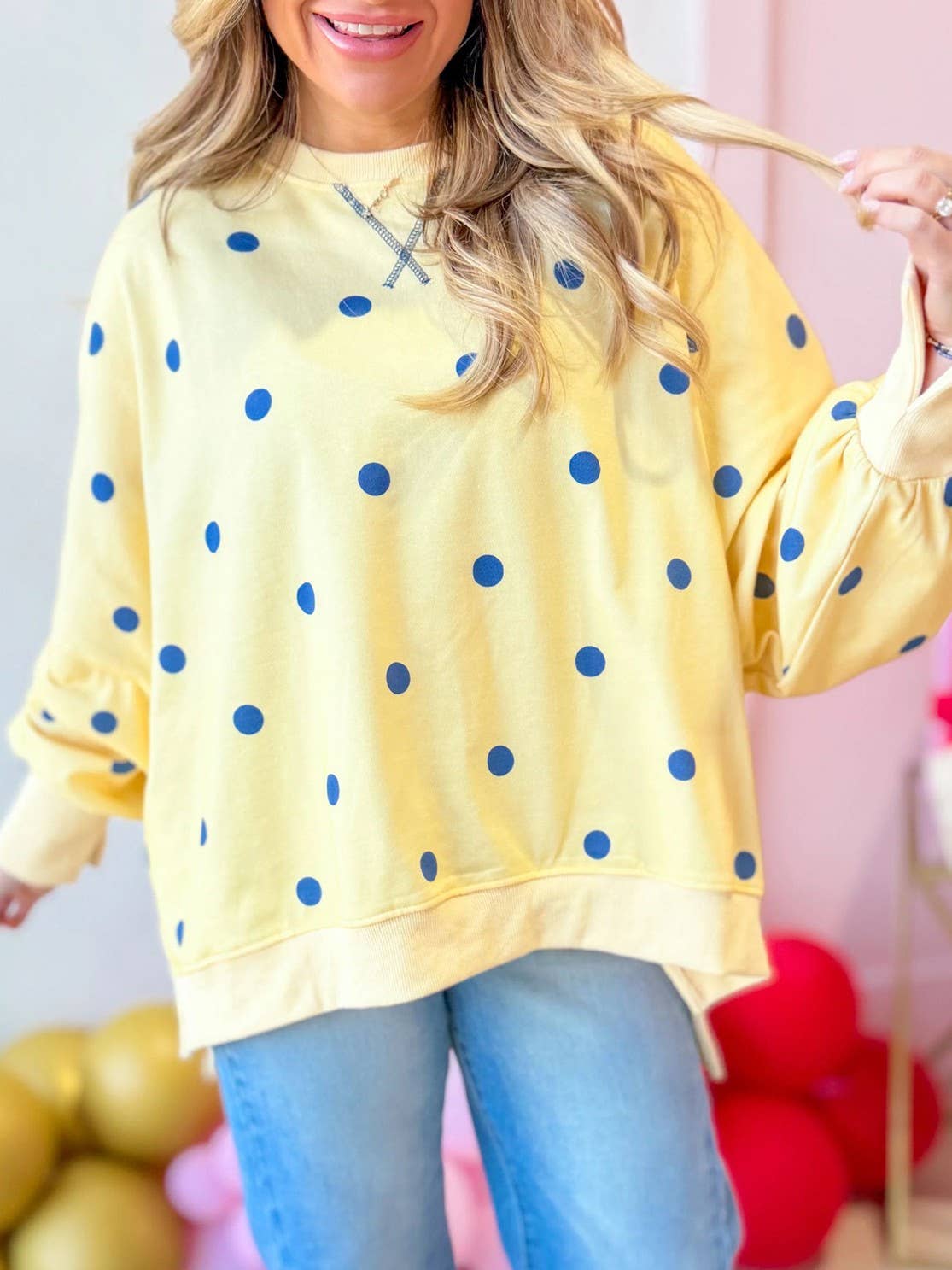 (PRE-ORDER) Butter Yellow Polka dots Oversized Crewneck Sweatshirt