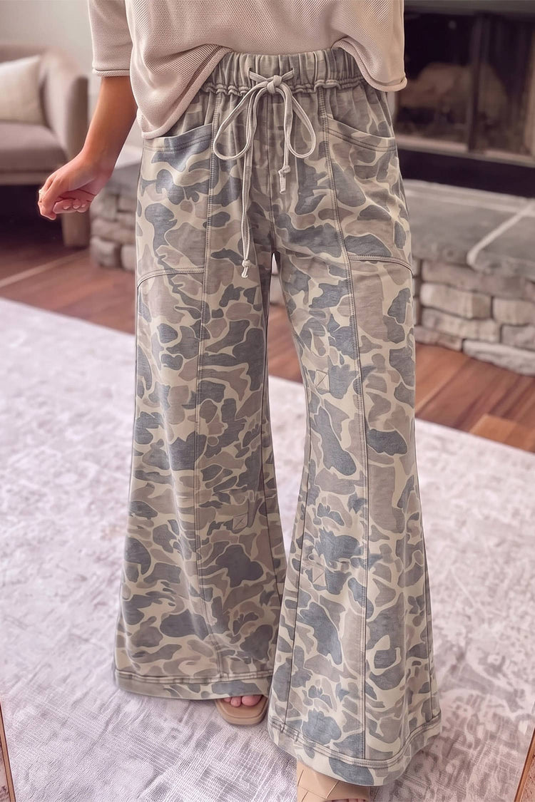 (PRE-ORDER) Abstract Camo Print Wide Leg Pants Khaki-Camo