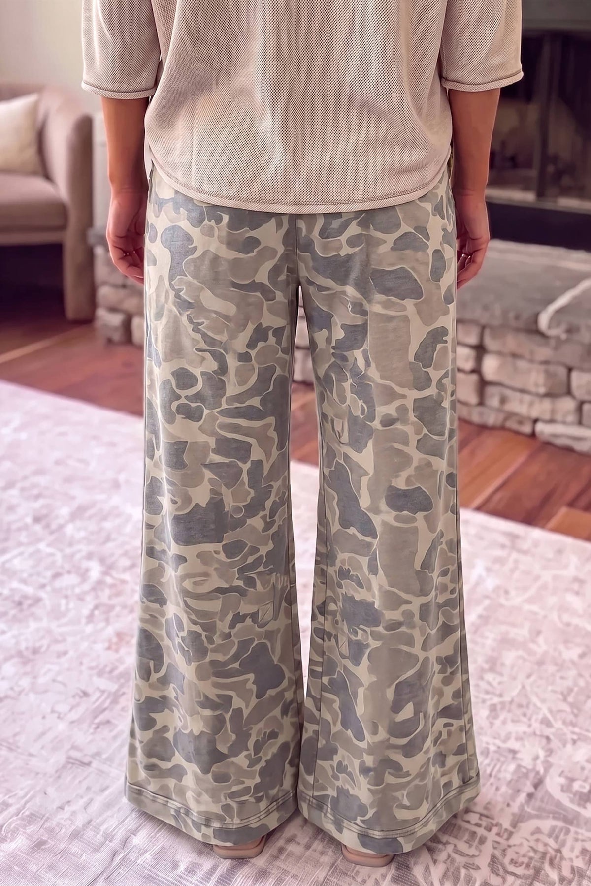 (PRE-ORDER) Abstract Camo Print Wide Leg Pants Khaki-Camo