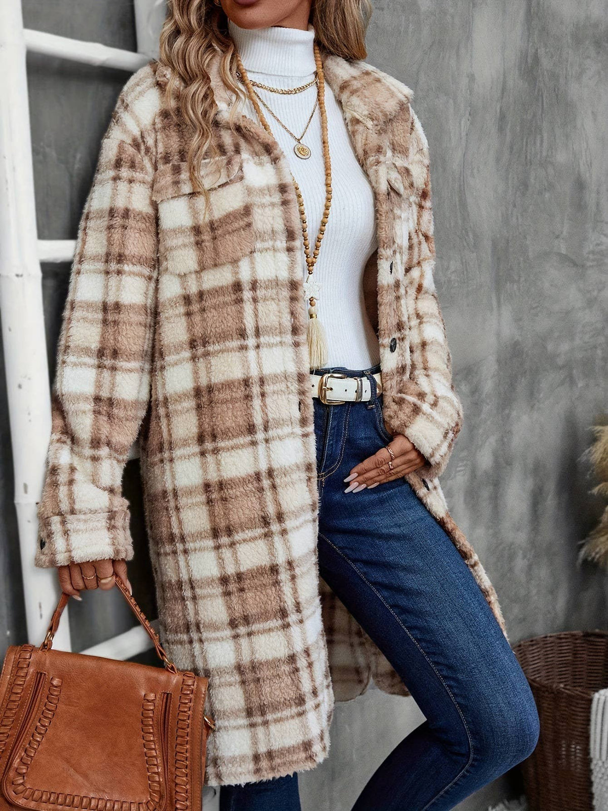 (PRE-ORDER) Camel Button Double-Sided Plush Long Coat: Camel