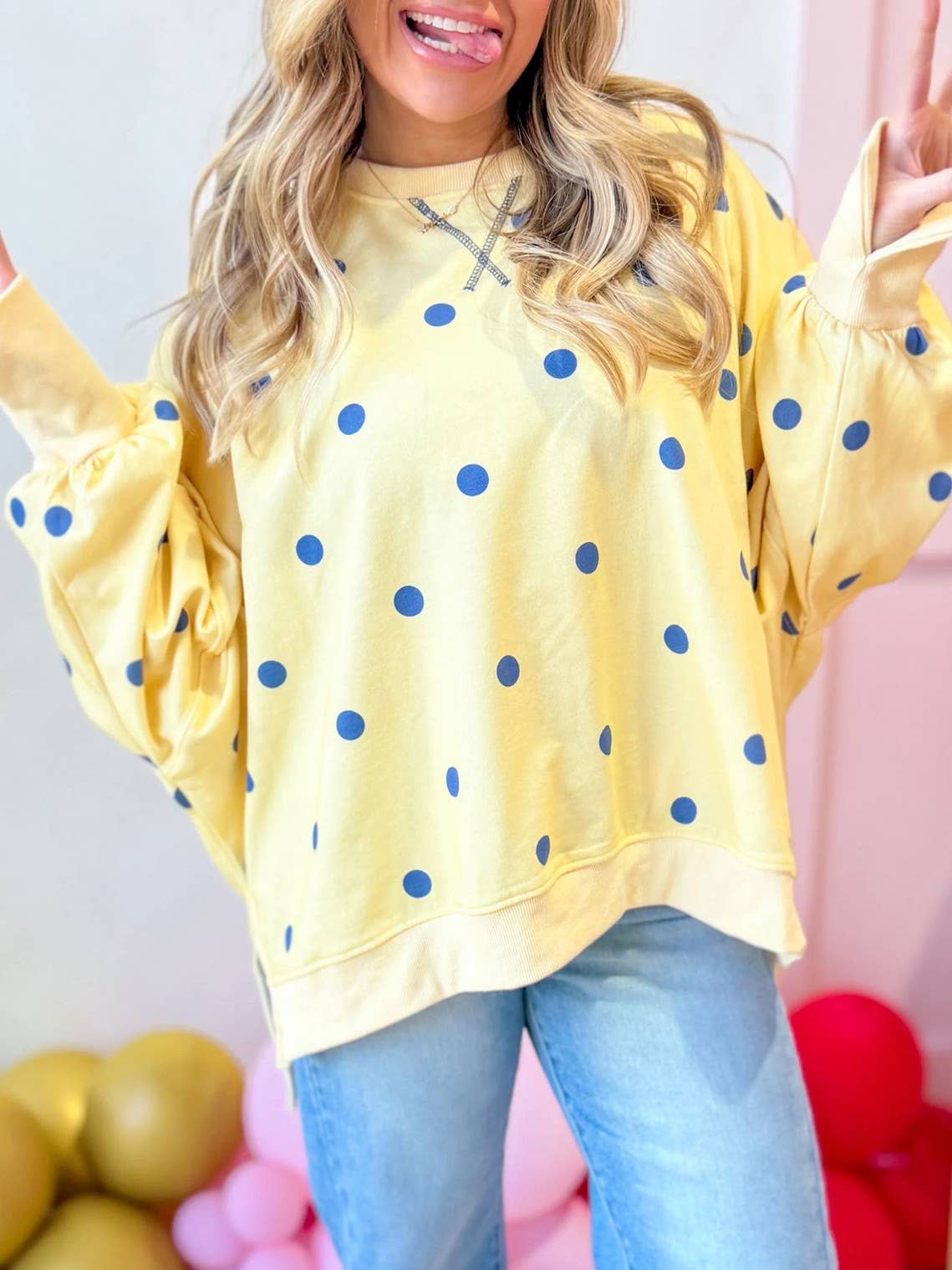 (PRE-ORDER) Butter Yellow Polka dots Oversized Crewneck Sweatshirt